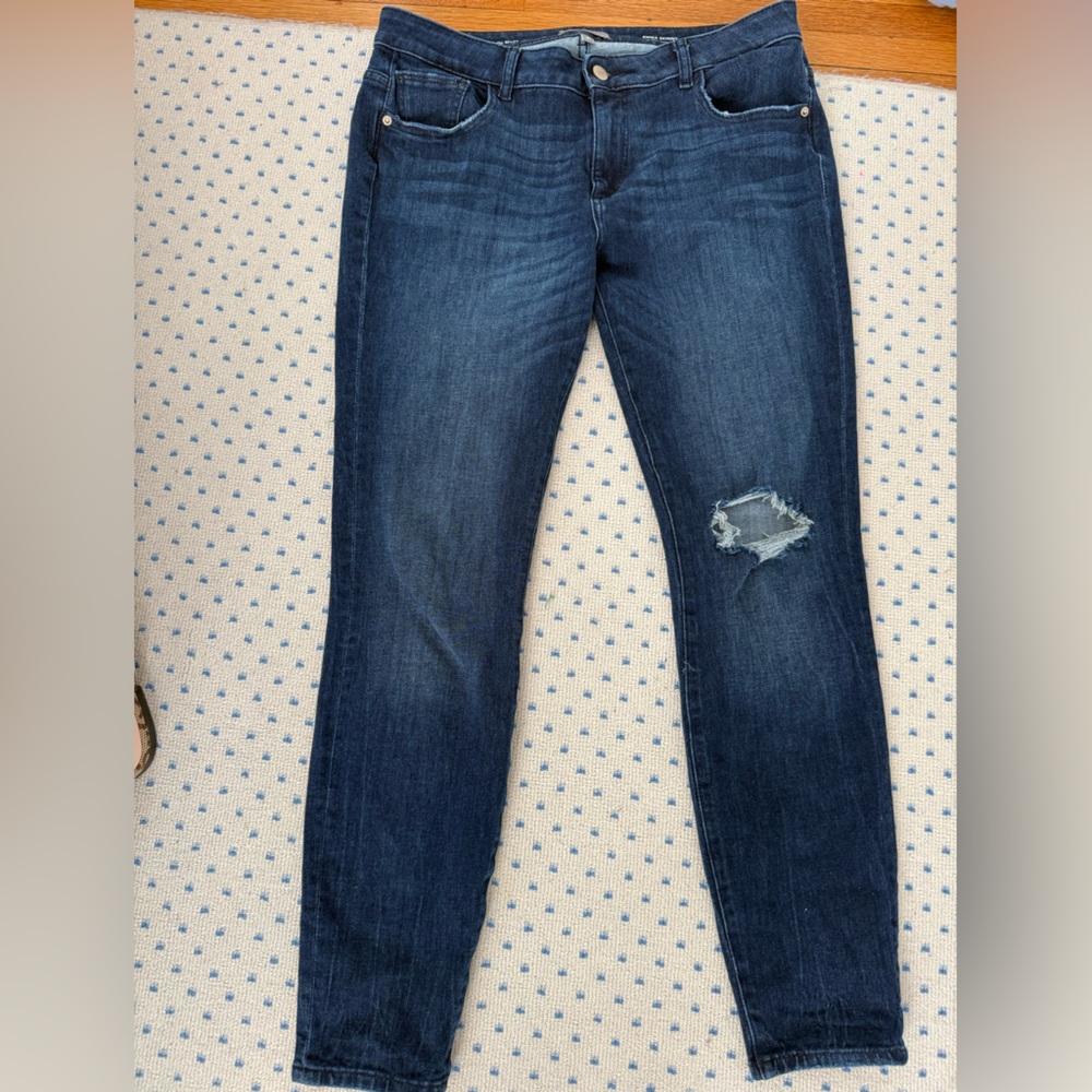 DL1961 Dark Blue Distressed Skinny Jeans